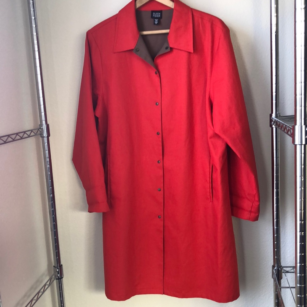 Eileen Fisher Red Trench Coat with Notched Lapels